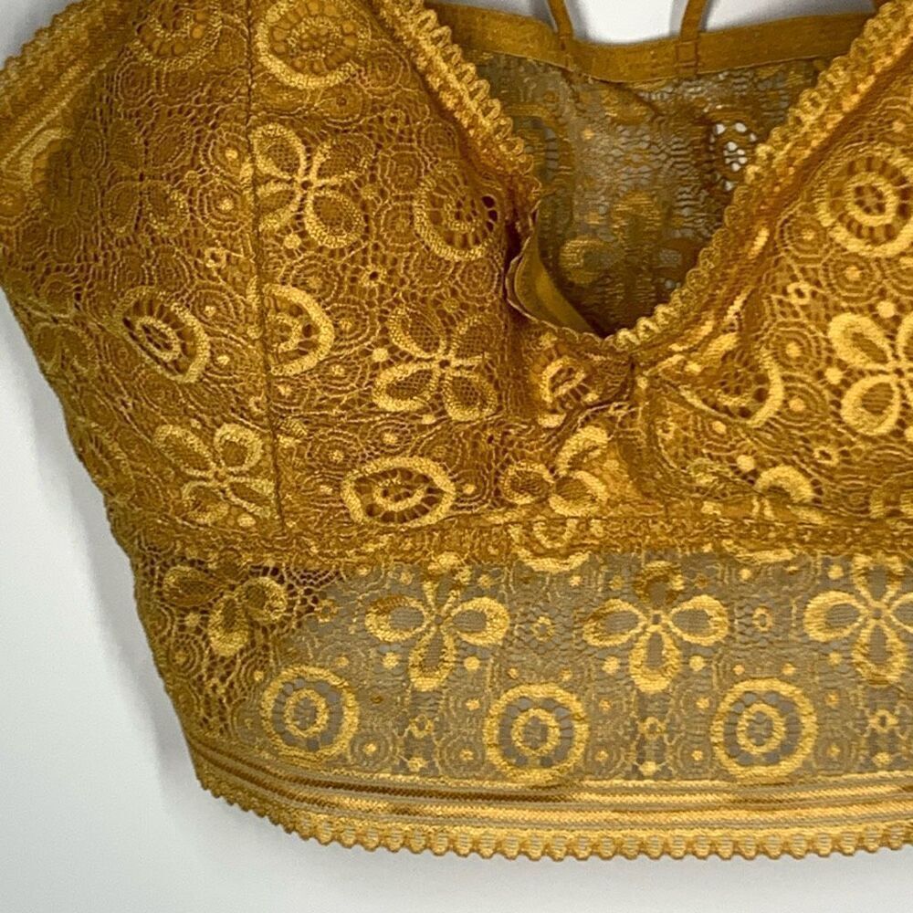 Lace Strappy Bralette Crop Top - Mustard - Picture 2 of 9
